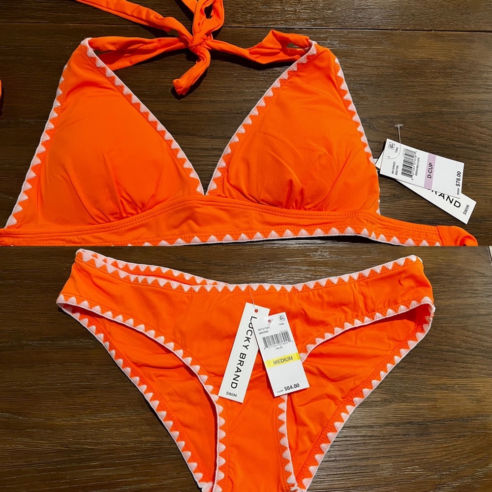 Lucky Brand NWT Women’s bikini fluorescent orange D Top/Medium bottom